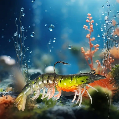 Iscas de Camarão Artificiais Macias e Realistas 9cm 12g, Jigs Luminosos para Pesca de Jigging, Iscas Artificiais para Pesca no Mar, para Peixe Vermelho, Robalo, Camarão, 1 UNID.
