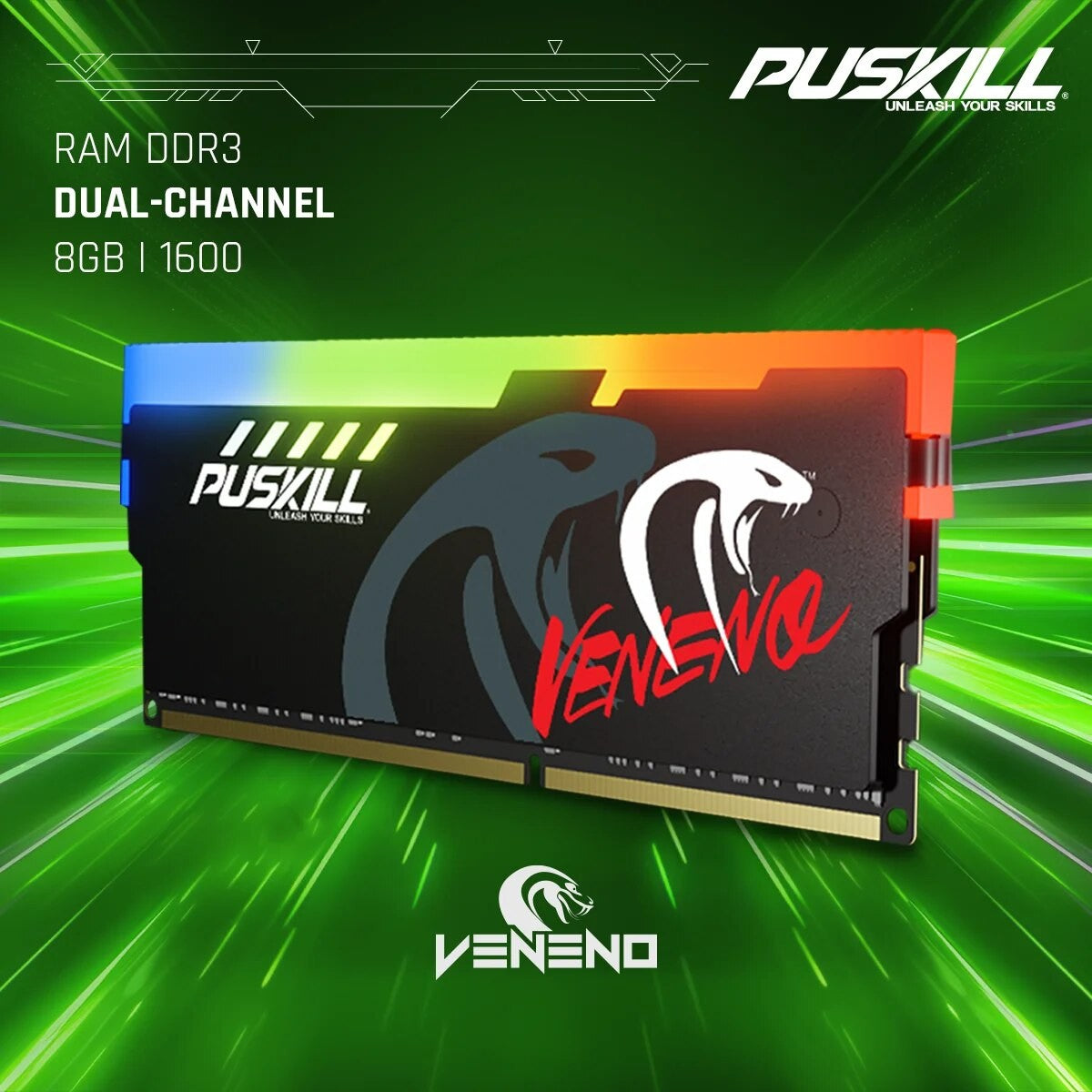 PUSKILL Memória RAM RGB DDR3 8GBx2 1600MHz 12800S Udimm Dual Channel DIMM Memória RAM para Desktop