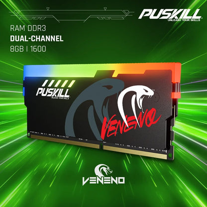 PUSKILL Memória RAM RGB DDR3 8GBx2 1600MHz 12800S Udimm Dual Channel DIMM Memória RAM para Desktop