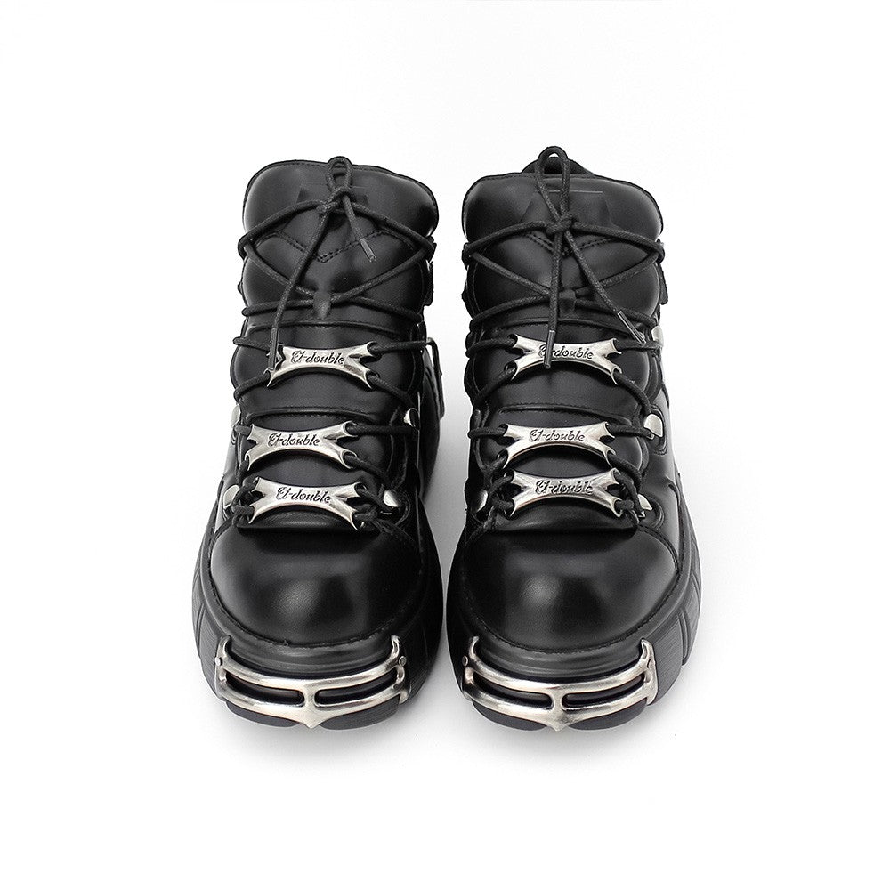 2025 New Brand Punk Style Women Shoes Lace-up heel height 6CM Platform Shoes Woman Rock Boots Metal Decor Woman Sneakers