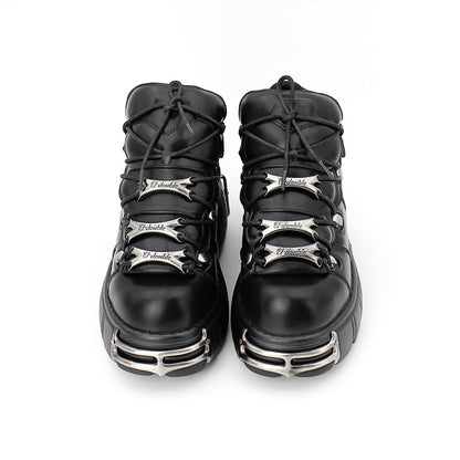 2025 New Brand Punk Style Women Shoes Lace-up heel height 6CM Platform Shoes Woman Rock Boots Metal Decor Woman Sneakers