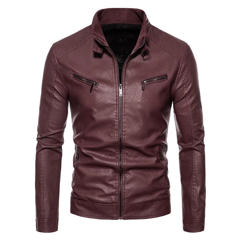 New Men's PU Leather Jacket Motorcycle Style Stand Collar Youth Fashion Outerwear Casual Male Coat Teenage Boy's Biker Vest