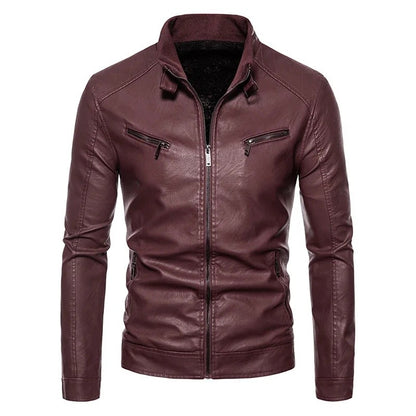 New Men's PU Leather Jacket Motorcycle Style Stand Collar Youth Fashion Outerwear Casual Male Coat Teenage Boy's Biker Vest