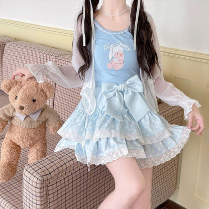 Zoki Kawaii Bow Cake Skirt Women High Waist Cute Dot Sweet Mini Skirts Fashion Casual Japan Female Solid Summer A Line Skirt New