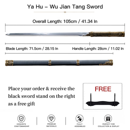 Classic Tang Dynasty Straight Sword Plain Polished Blade Matte Black Scabbard Traditional Tang Dynasty Jian Collectible Sword