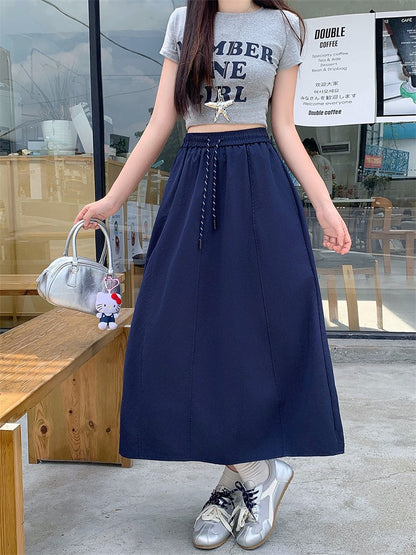 Plus Size Skirt Women 2025 Summer New Fashionable High Elastic Waist A Line Skirt Korean Style Casual Long Skirt Woman