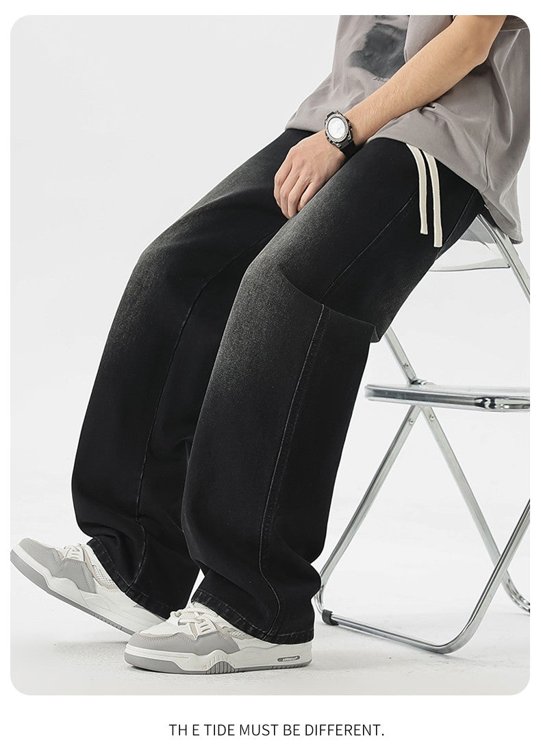Calça Jeans Masculina Americana Solta Perna Larga Reta Casual Street Hip-hop Folgada Jeans Preto Cinza Azul Streetwear Masculino