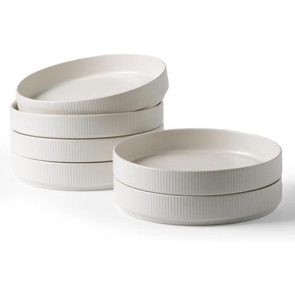 famiware Star 8.25 Pasta Bowls, Large Dinner Bowls Set of 6, Salad Bowl Plates, Shallow Bowls for Eating, Matte White (Full Glaz