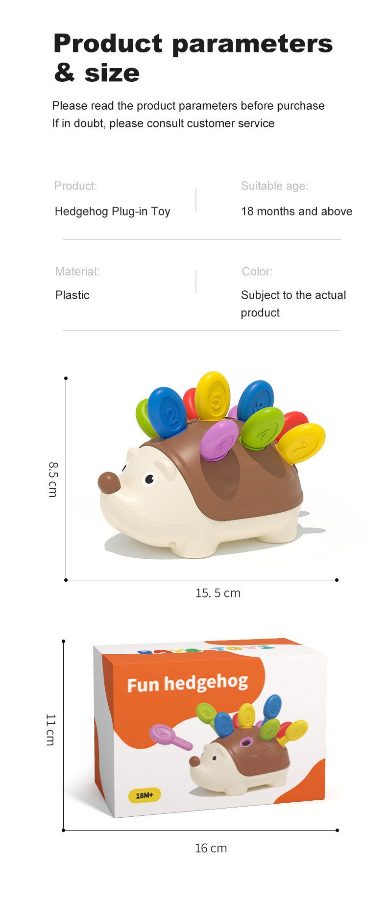 Hedgehog Montessori Educational Toy Fine Motor Toys for Toddlers Learning Counting & Training Develop Concentration Sensory Gift