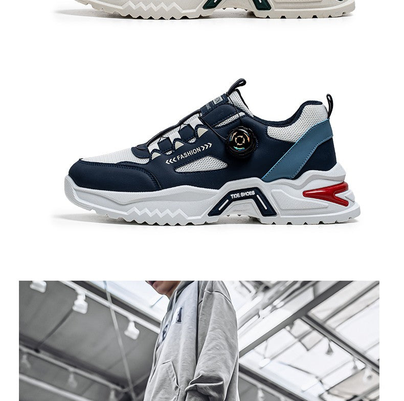 Tênis masculino coreano com fivela rotativa, moda casual, esportivo, para as quatro estações, solado macio, antiderrapante, para corrida ao ar livre, tênis de estudante