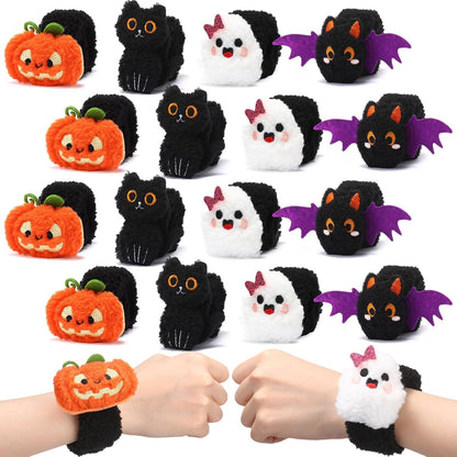 12-48Pcs Halloween Stuffed Slap Bracelets Ghost Plush Trick or Treat Gift Bag Fillers Halloween Party Favors Classroom Prizes