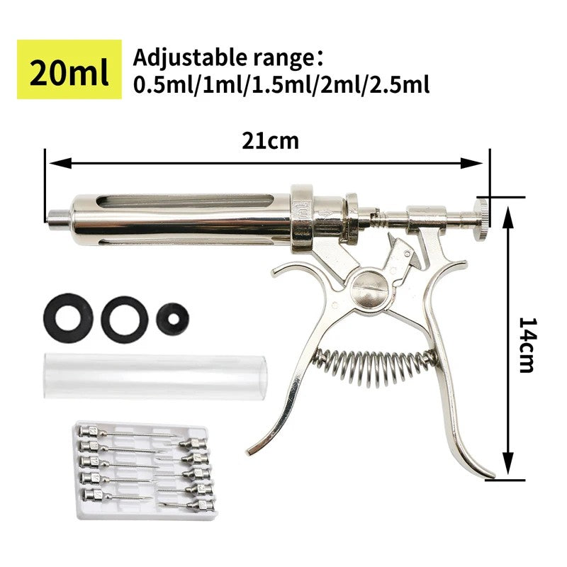 Veterinary Animal Continuous Injection Syringe Revolver 10/20/50ml Stainless Steel Automatic Vaccination Gun for Cow Pig Sheep