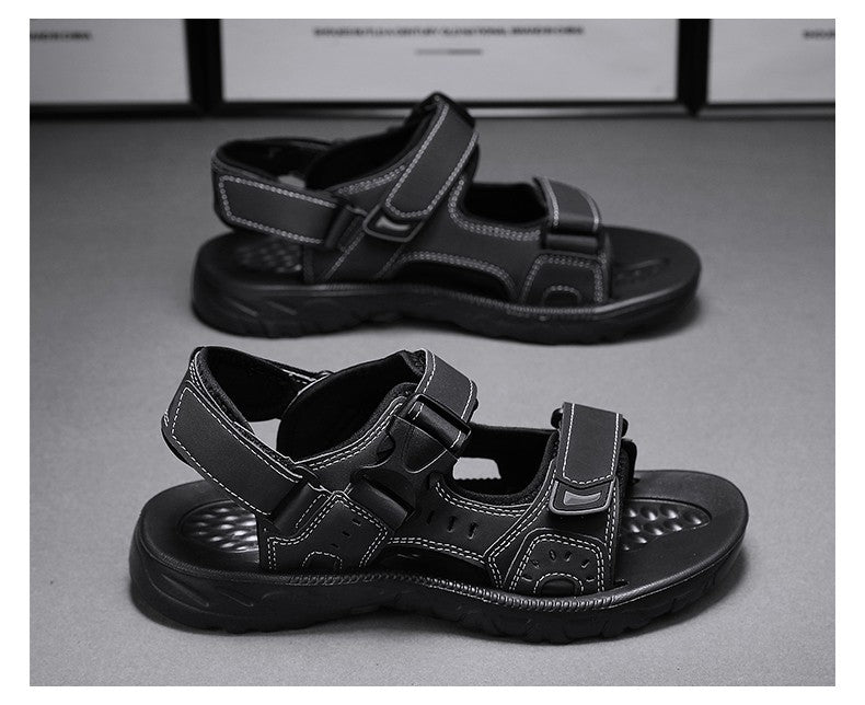 Summer Men Sandals PU Leather Lightweight Open Toe Flat Mens Casual Shoes Outdoor Walking Sandals for Men Beach Shoes Size 39-46