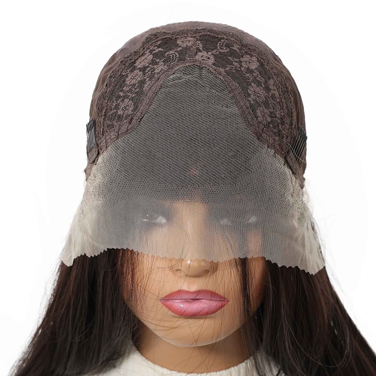 HENRY MARGU Perucas Sintéticas Front Lace 13x4 Cabelo Liso Sedoso Longo Peruca Marrom Escuro para Mulheres 55 cm Resistente ao Calor Uso Diário