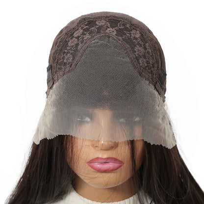 HENRY MARGU Perucas Sintéticas Front Lace 13x4 Cabelo Liso Sedoso Longo Peruca Marrom Escuro para Mulheres 55 cm Resistente ao Calor Uso Diário