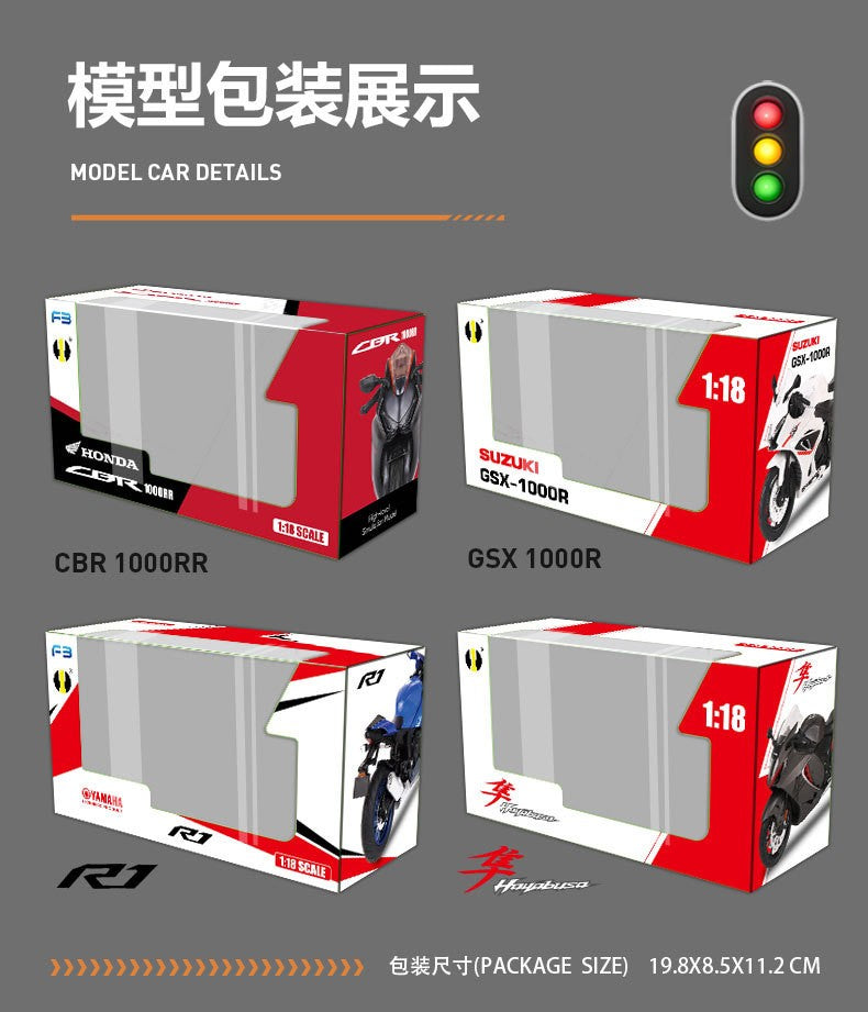 1:18 CBR1000RR R1 GSX1000 Hayabusa Simulação Liga Modelo de Moto Coleção Autorização Genuína Miniatura de Moto de Brinquedo