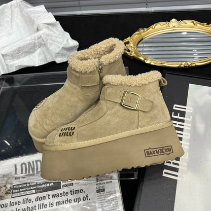 2024 New Fur Platform Women Ankle Boots Flats Suede Warm Shoes Woman Trend Designer Brand Short Plush Cozy Femme Snow Botas