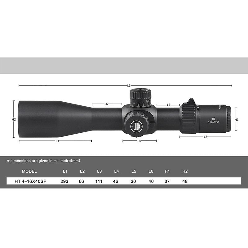 Spirit Fox-HT 4-16X40SF FFP30 Diâmetro do Tubo Mira Curta Montada na Frente Caça Telescópio Externo