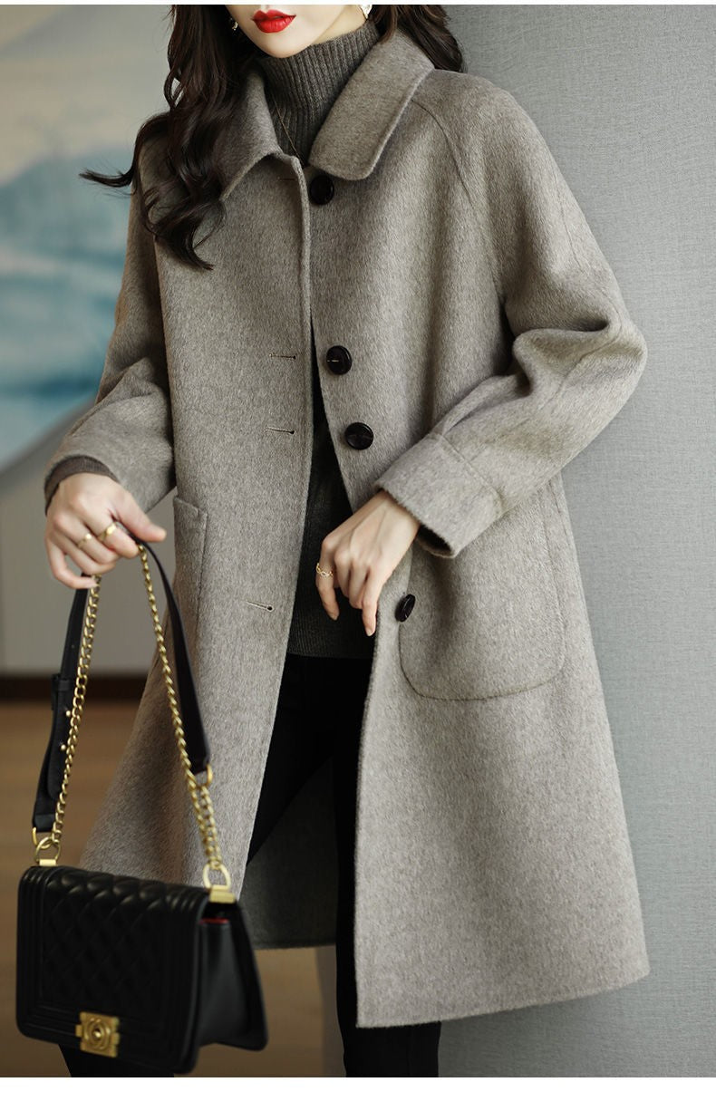 Plus Size Women's Thickened Woolen Coat Hot Sale Of The Season Autumn Winter New Style Small Size Korean Version Slimming Med...