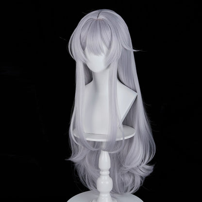 Long Wavy Silver Synthetic Wigs with Bangs Anime Game Cosplay Fluffy Heat Resistant Wig for Daily Party