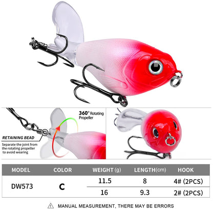 PROBEROS1PC Whopper Popper Isca de Pesca Topwater - Isca Artificial Rígida com Cauda Rotativa Macia para Equipamento de Pesca de Baixo