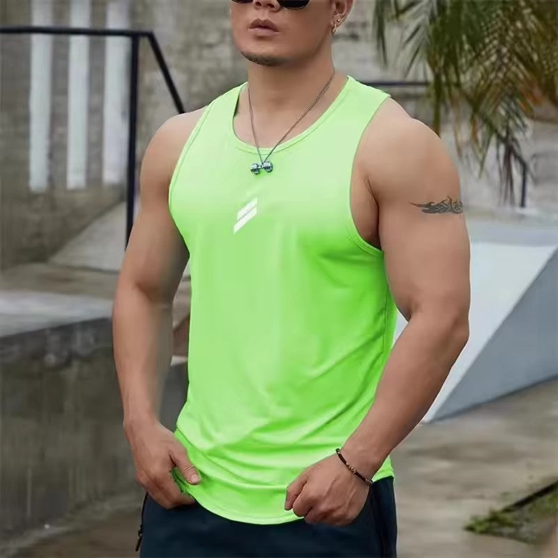 2025 Summer Men's tank top Casual Round Neck Mesh Undershirt Shirt Sports Fitness Tops Sleeveless Vest Quick Dry training vest