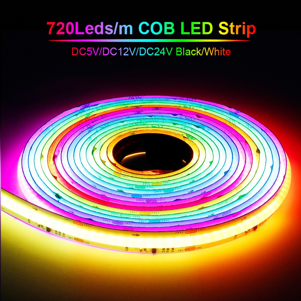 WS2811 COB LED Strip Pixel Addressable WS2812B 720 LEDs RGB Dream Color High Density Flexible COB Lights Black White DC12V 24V
