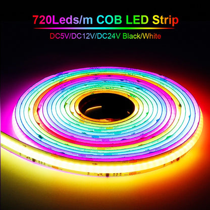 WS2811 COB LED Strip Pixel Addressable WS2812B 720 LEDs RGB Dream Color High Density Flexible COB Lights Black White DC12V 24V