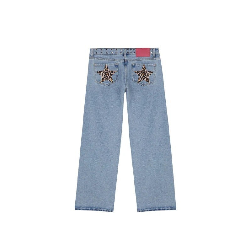 ONE DILEMMA Five-Pointed Star Print High Waited Jeans New Street Harajuku Baggy Jeans Women Clothing Casual Straight Denim Pants