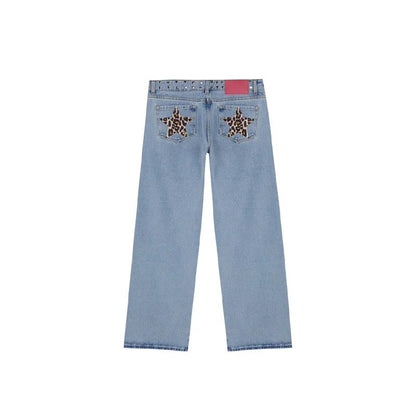 ONE DILEMMA Five-Pointed Star Print High Waited Jeans New Street Harajuku Baggy Jeans Women Clothing Casual Straight Denim Pants