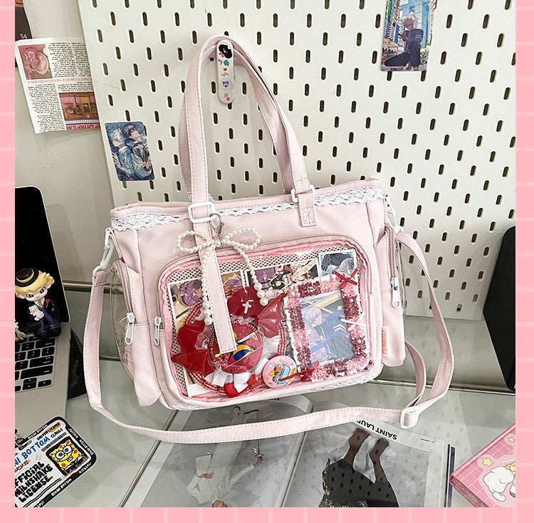 New Japanese Style Transparent Crossbody Bag Cute Candy Color Commuting Shoulder Bag for Girls Simple and Casual Texture Ita Bag