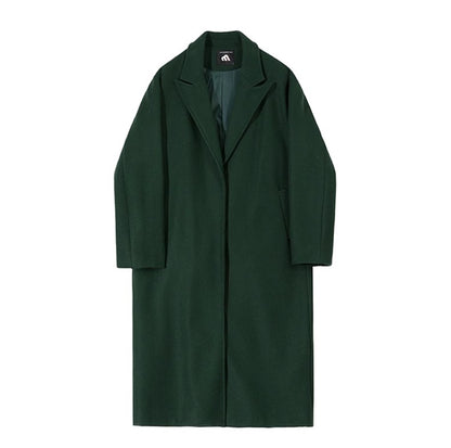 Mauroicardi Autumn Winter Long Warm Oversized Soft Dark Green Black Woolen Coat Men Loose Casual Korean Wool Blends Overcoat