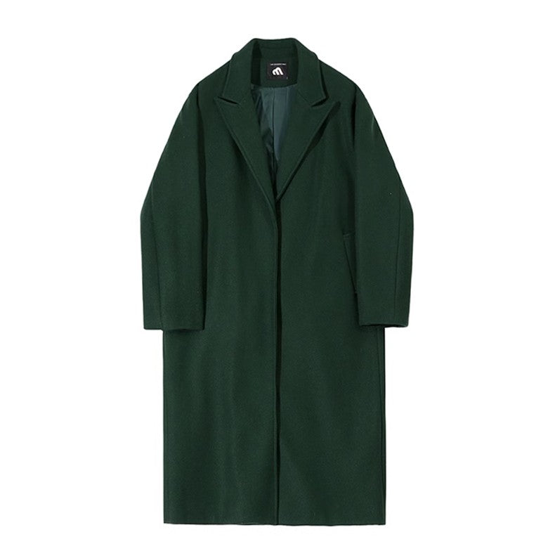 Mauroicardi Autumn Winter Long Warm Oversized Soft Dark Green Black Woolen Coat Men Loose Casual Korean Wool Blends Overcoat