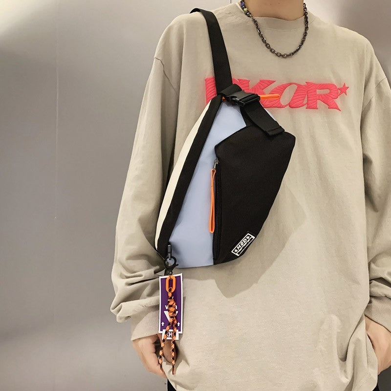 Couple style color blocked large capacity fashionable single shoulder crossbody bag, casual sports chest bag waist bag