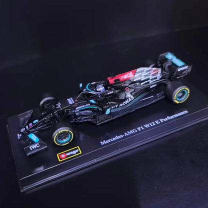 Bburago Mercedes W12 #77 Bottas F1 Car Model with Showcase, 1:43 Scale Formula 1 Racing Miniature Collectible Figure Toy