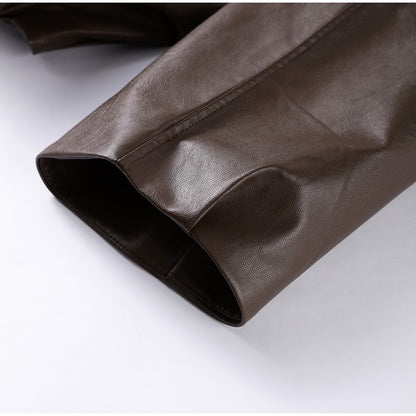 Street Stand Collar Women's Leather Jacket Loose Long Sleeve Zipper Pockets Chic Female Coats 2025 Autumn Winter Lady Outerwear