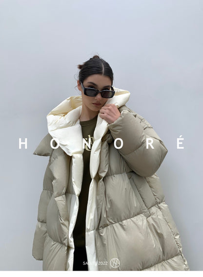 Janveny Fluffy White Duck Down Jacket Women Winter Thickness Warm Long Puffer Coat Hooded Female Fashion Fake Two-piece Parkas