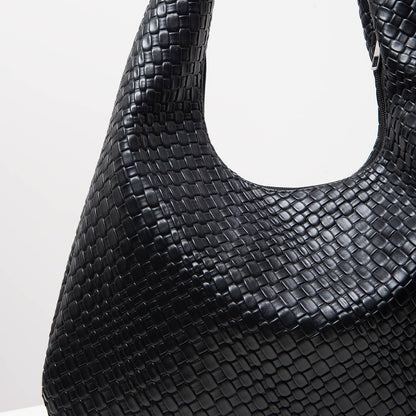 Vintage Faux Woven Leather Shoulder Bag, Women's Handbag, Large Capacity Tote Bag, Crescent Bag, Zipper Underarm Bag, Daily Commuter Bag (Random Pattern)