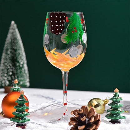 Taças de Vinho de Natal 450ml Papai Noel Árvore de Natal Pinhas Vinho Tinto Taças de Natal para Vinho Champanhe Suco
