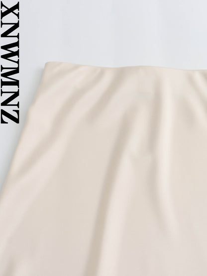 XNWMNZ Women's Fashion 2023 Flowing Satin Midi Skirt Women Vintage Elastic High