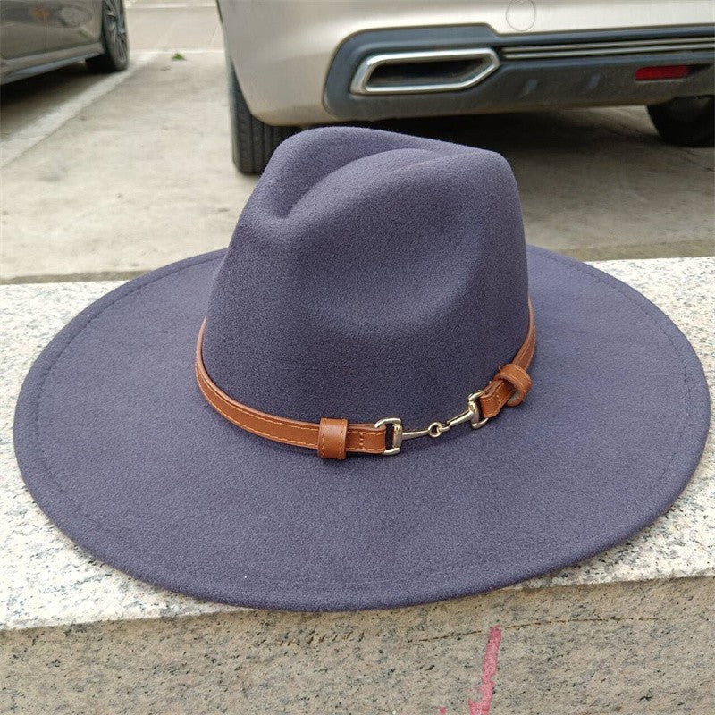 Chapéu Fedora de feltro liso com coroa em formato de gota para homens e mulheres novo cinto de couro Chapéu Panamá ????? ???????
