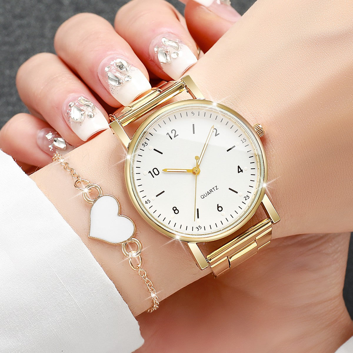 2/4PCS Fashion Arabic Dial Women Watches Simple Quaretz Wristwatch with Bracelets Set Reloj Mujer?Without Box?