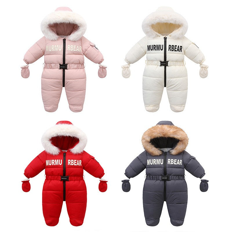 2025 Russian Winter Jumpsuit For Kids Plus Velvet Hooded Newborn Baby Romper 0-2 Years Infant Girl Winter Overalls Baby Snowwear