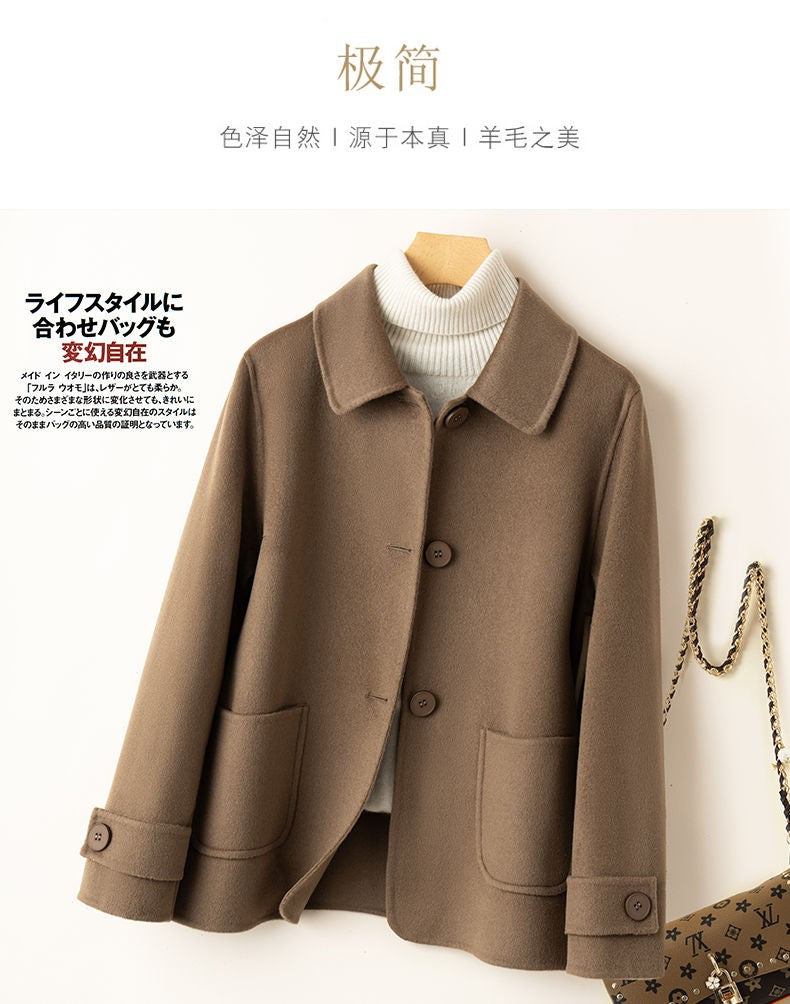 2025 Autumn Winter New Double-Sided Wool Coat Women Section Short Woolen Coats Single-breasted Black Khaki Cardigan Outerwear