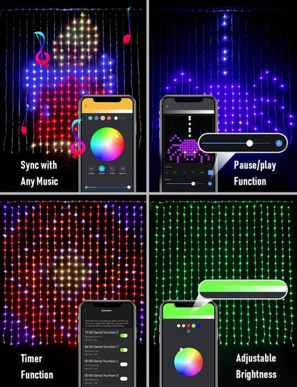 Led Smart Curtain Lights New year's garland App RGB Fairy Lights DIY Music Change Display for Window Christmas Room Decoration