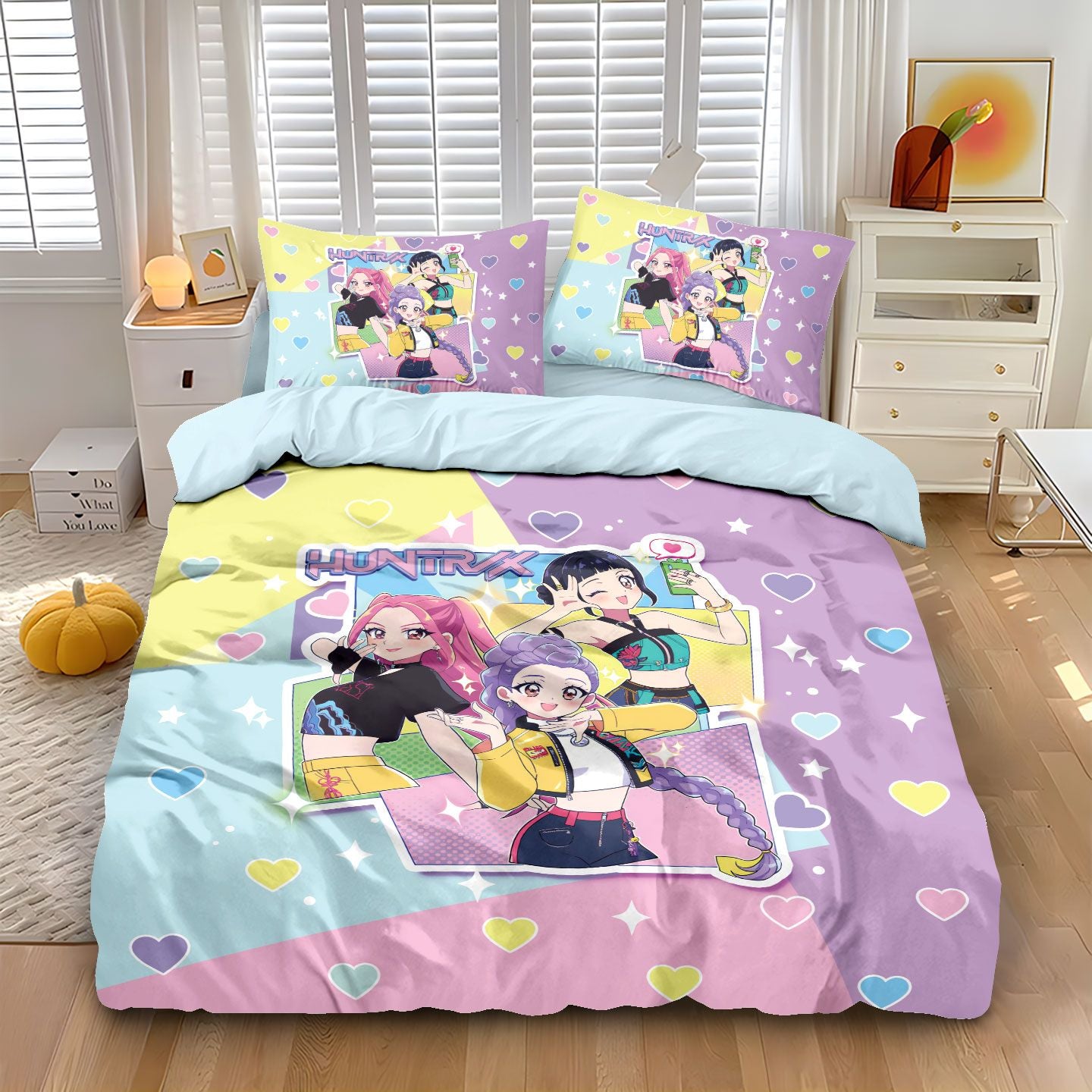 3pcs K-Pop Demon Hunters Printed Chipless Bedding Set Soft Dormitory Bedroom Multiple Sizes Machine Washable
