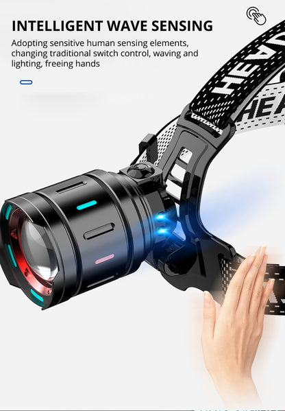2025 New Super Powerful Headlamp 800W LED IR Sensor Headlight Rechargeable Head Flashlight 5000 Meter Head Lamp Fishing Lantern