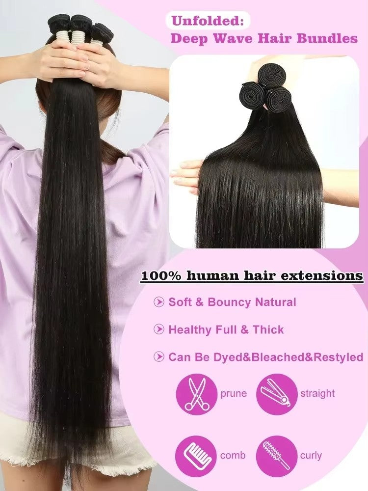 Cabelo Humano Liso Osso 30 32 Polegadas Pacotes 100% Não Processado Cru Remy 3 4 Pacotes Extensão Brasileira Trama Dupla à Máquina