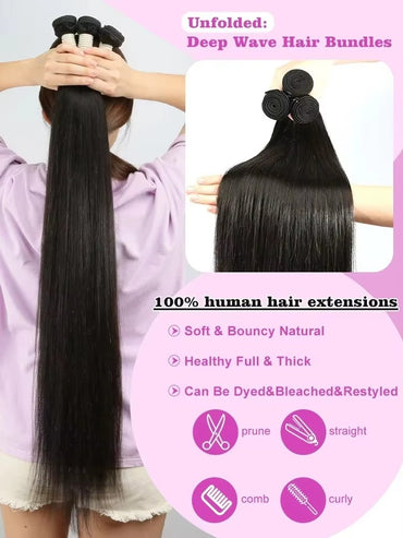 30 32 Inch Bone Straight Bundle Human Hair 100% Unprocessed Raw Remy Hair 3 4 Bundles Brazilian Extension Machine Double Weft