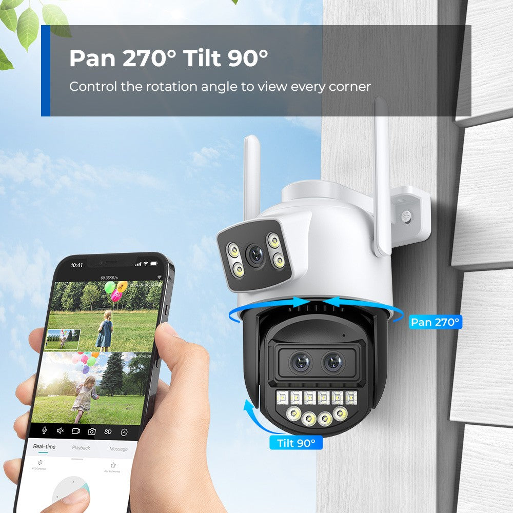 BESDER 12MP 6K PTZ Wifi Camera Dual Lens 8X Digital Zoom AI Human Detection Outdoor 8MP CCTV IP Camera Security Protection iCSee